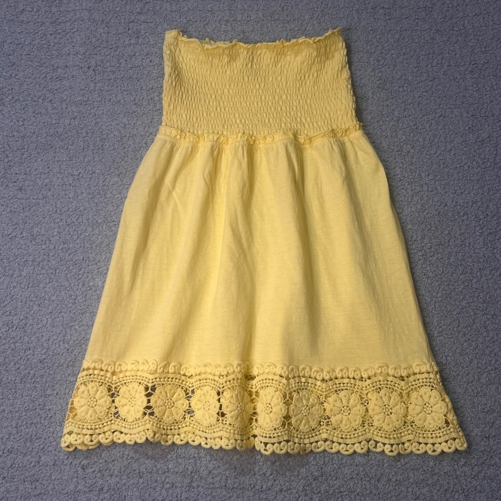 Love Rocks Babydoll Tube Top Smocked Vintage Small Butter Yellow Y2K Coquette